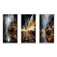 thumbnail image 2 of Designart "Train Misty Morning Painting II" Modern Framed Wall Art Set Of 3 - Yellow Train Frame Gallery Wall Set For Home Decor, 2 of 6