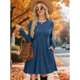 thumbnail image 5 of Long Sleeve Dress for Women Crew Neck Waist Tunic Dress with Pockets Blue XXL, 5 of 6