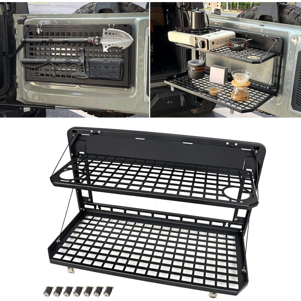Tailgate Table Rear Foldable Cargo Shelf Aluminum Alloy Storage Shelf Molle Panel Compatible for Ford Bronco 2021-2024