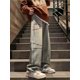 thumbnail image 4 of Pantalones azules claros, vaqueros punk negros para hombre con estampado gráfico, pantalones vaqueros masculinos, ropa de hip hop, tendencia Y2k 2000, novedad 2024 en Xs, 4 of 4