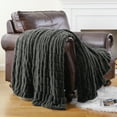 thumbnail image 4 of Battilo Dark Grey Faux Fur Throw Blanket,Fluffy Reversible Rabbit Fur Blanket for Bed Sofa,50"x60", 4 of 8