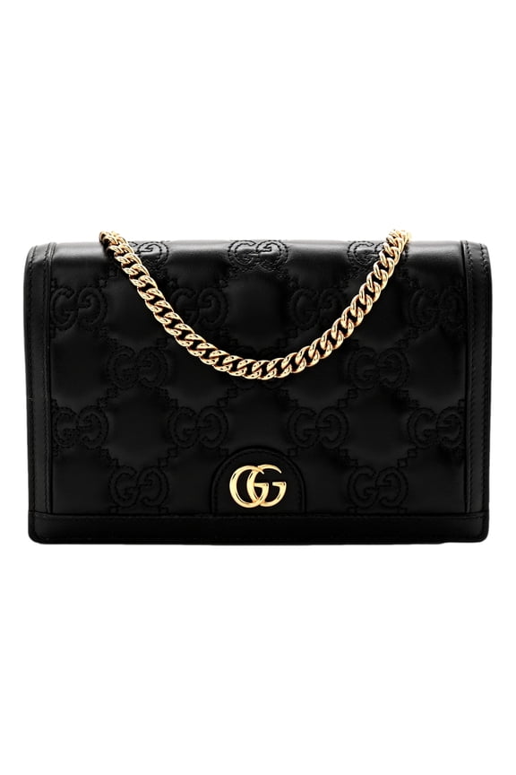 Pre-Owned Gucci GG Matelass Black Leather Chain Wallet Shoulder Bag