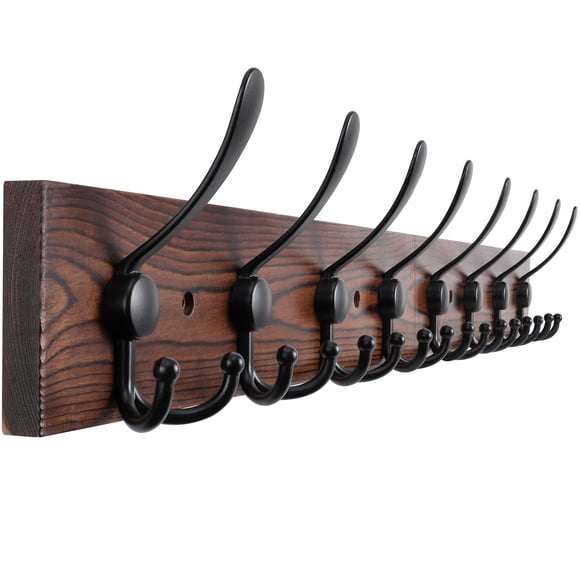Perchero Kuhome para pared, 82 cm, con 8 ganchos de metal, madera de pino marrón