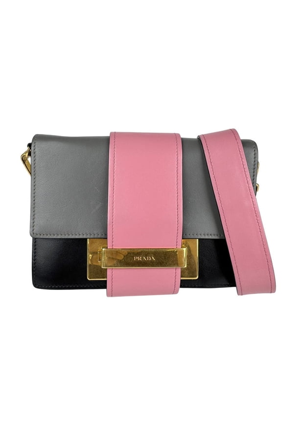 Pre-Owned Prada PRADA Shoulder Bag Leather Pink/Gray/Black Gold Women's Z5591 (Good)