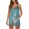 thumbnail image 1 of Femmes Été Sans Manches Mini Robe V Cou Spaghetti Sangle Robe de Soleil Athlétique Robe Courte avec Poches, 1 of 5