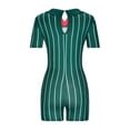thumbnail image 5 of Short Sleeve V-Neck Loose Fit Polyester Bodysuit,Baseball Fashion Printed Jumpsuit for Women, 5 of 5