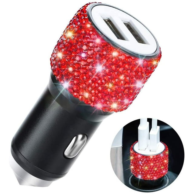 Dual USB Car Charger, Car Adapter Bling Bling Rhinestones Crystal Car Decorations for Fast Charging Car Decors for iPhone Xs Max X Plus, iPad Pro/Mini, Samsung