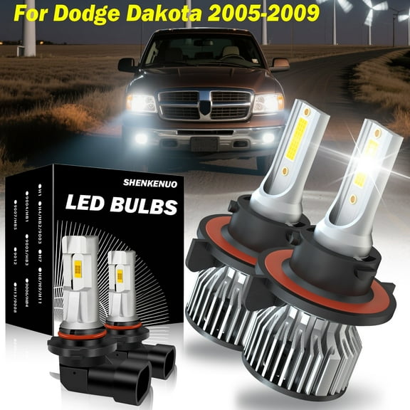 For Dodge Dakota 2005-2009 LED Headlight Bulbs 9008 High/Low Beam 9145 Fog Light 6000k 4pcs