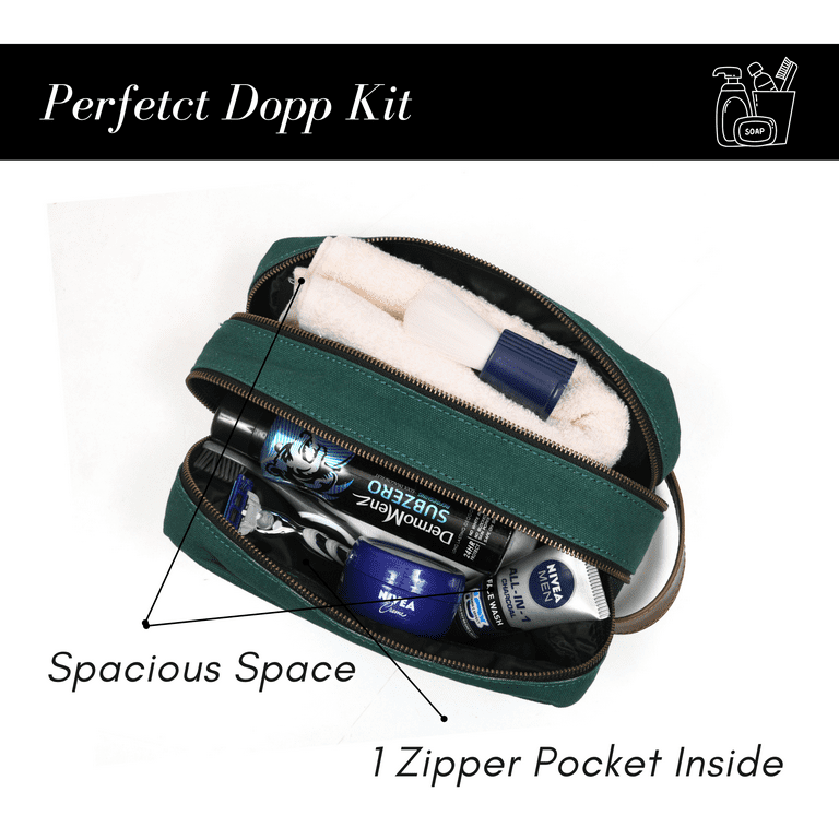Canvas Leather Toiletry Bag Travel Bathroom Shaving Dopp Kit with
