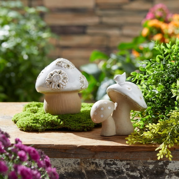 Melrose Double Porcelain Mushroom with Bird Figurines - 4.75" - Set of 6