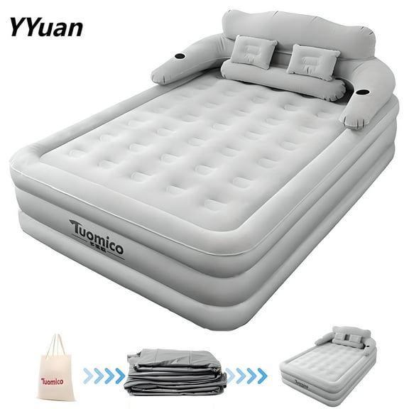 Yyuan 18in Air Mattress, Queen Airbed with Headboard, Inflatable Mattress Camping，Inflatable airbeds for indoor and outdoor use