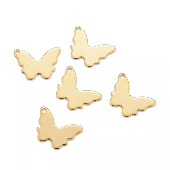 U8MO 2x Stainless Steel Gold Plated Butterfly Charm Pendants for DIY Jewelry Making