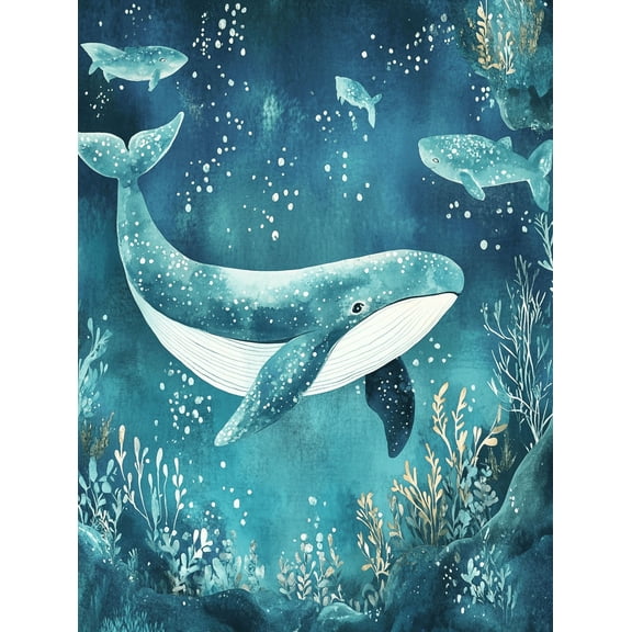 Ocean Whale Canvas Wall Art, Perfect for Living Room, Bedroom, Bathroom, Office and Nursery Decoration.