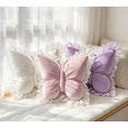 thumbnail image 2 of 3Pcs Butterfly Throw Pillows with Lace Ruffle, 22 Inch Velvet Decorative Cushion for Couch Bedroom Living Room Home Decor (White+Pink+Purple), 2 of 4