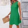 thumbnail image 4 of Tumotour Robes de Plage d'Été pour Femmes Couleur Unie Robe Col en V Manches Courtes Décontractée Boutonnée Mini Robes d'Été avec Poches, 4 of 9