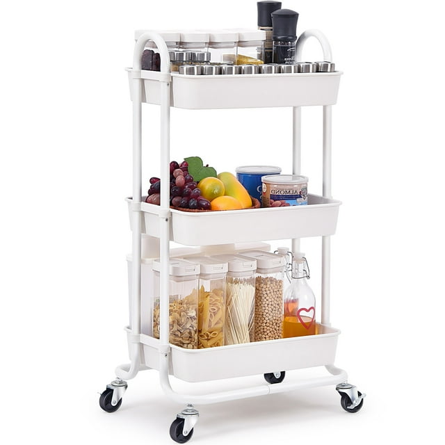 KK KINGRACK Rolling Cart, Utility Cart, Heavy Duty Storage Cart, Metal & Plastic, White