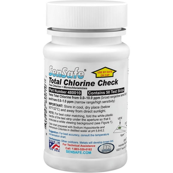 INDUSTRIAL TEST SYSTEMS 480010 Test Strips,Total Chlorine,0-10ppm,PK50