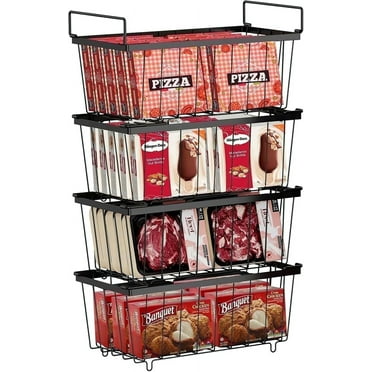 Gijjgole Freezer Organizer Bins, 4 Pack Stackable Chest Freezer Organizer for 5-7 Cu.ft Deep Chest Freezer Organization, Freezer Organizer Bins Easy to Get Food from Bottom Prevent Frozen Food Waste