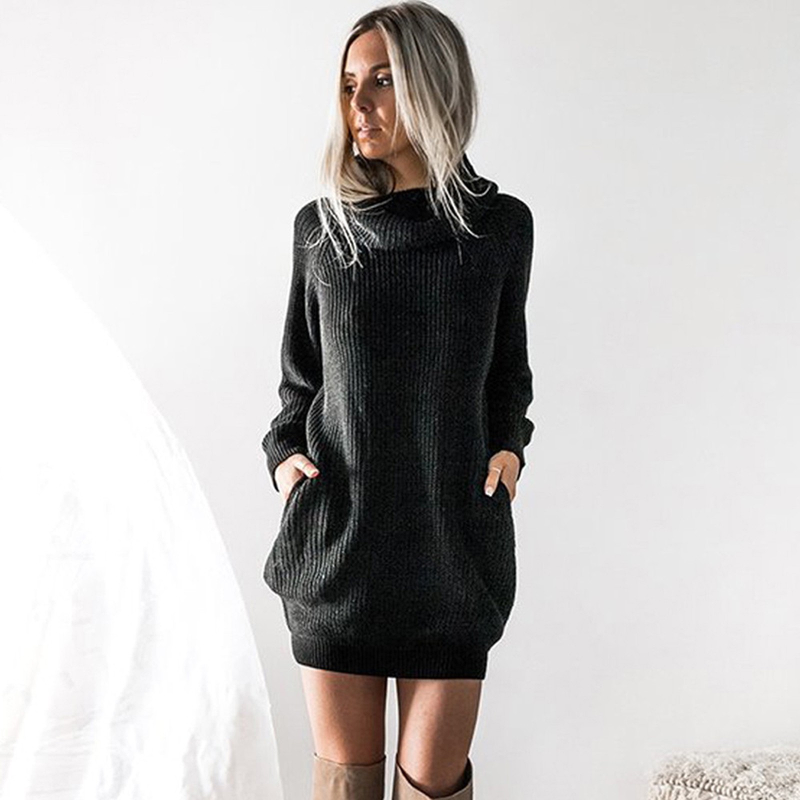 black knit dress with pockets