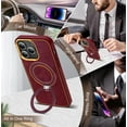 thumbnail image 2 of for iPhone 14 Pro Max Case with Magnetic Invisible Ring Stand Compatible with Mag-Safe Leather Business Shockproof Military Grade Protection Classic Luxury Slim Phone Cases for Women Men,Red, 2 of 7