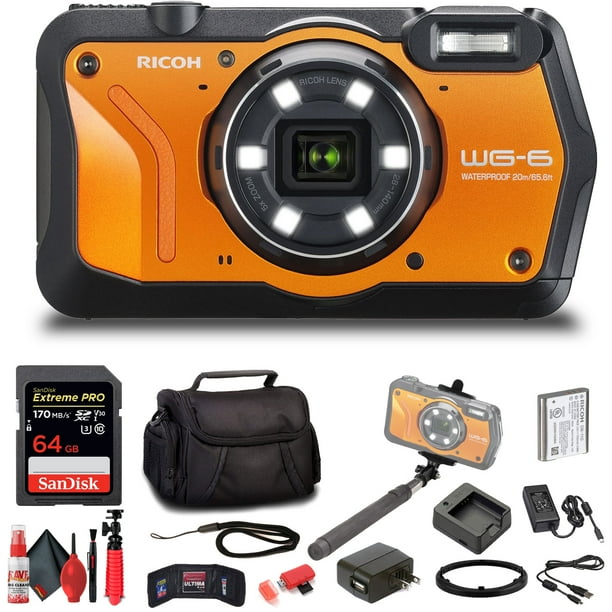 Ricoh WG-6 Waterproof Digital Camera (Orange) + 64GB Extreme Pro