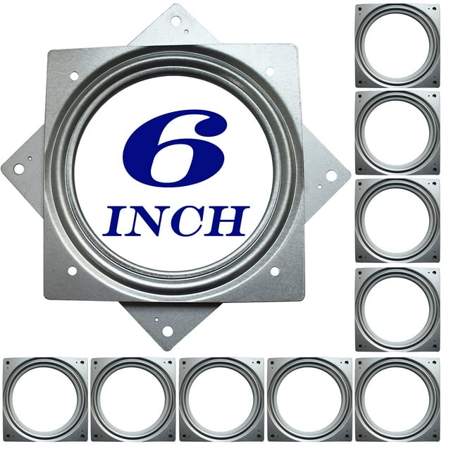 Lazy Susan Hardware 6 pulgadas, paquete de 10 placas de rodamiento giratorias cuadradas, capacidad de 500 libras, rodamientos de plataforma giratoria Lazy Susan para bandejas de servir, estantes de al