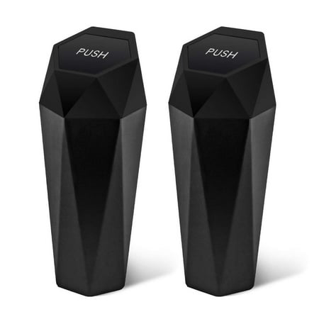 OUDEW Car Can with Lid New Car Dustbin Diamond Design, Leakproof Vehicle Auto Bin, Portable Mini Garbage Bin Fits Cup Holder, Used for Home, Office, Kitchen, Bedroom, 2PCS (Black)