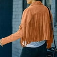 Juebong Women Vintage Faux Suede Tassel Cropped Jacket Long Sleeve