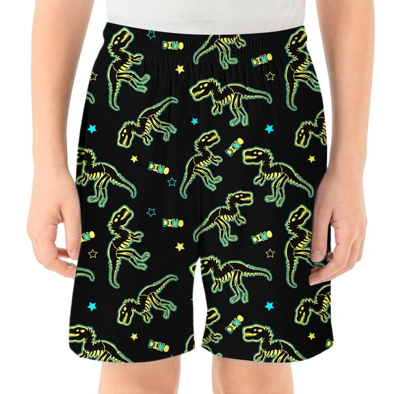 BOOMNY Toddler Boys Shorts Elastic Waist Shorts for Kids Cartoon Dinosaur Graphic Childrens Summer Shorts With Pocket