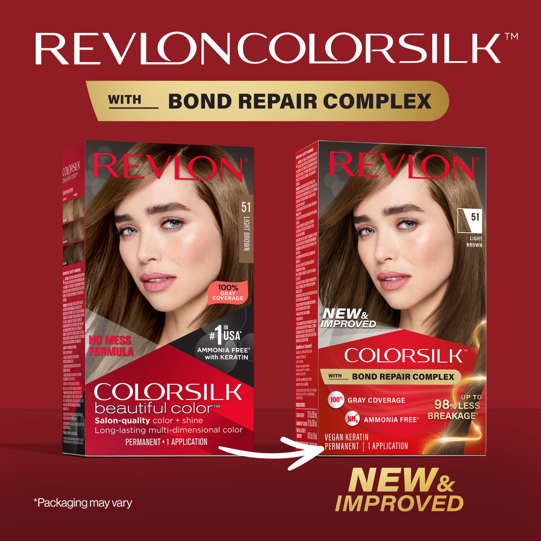 Revlon ColorSilk Permanent Hair Color, Bond Repair Complex, 51 Light Brown, 1 pack  (图3)