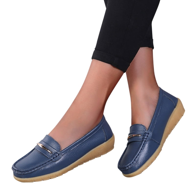Sngxgn Womens Ballet Flats Comfort Slip On Walk Work Dress Shoes(Dark Blue,37)