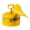 Justrite 7125210 Type I Steel Safety Can for Diesel, with Funnel, 2.5 gallon, Yellow - #7125210