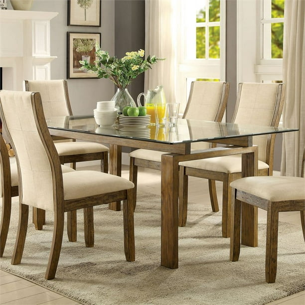 Furniture Of America Spiro Contemporary Glass Top Dining Table In Brown Walmart Com Walmart Com