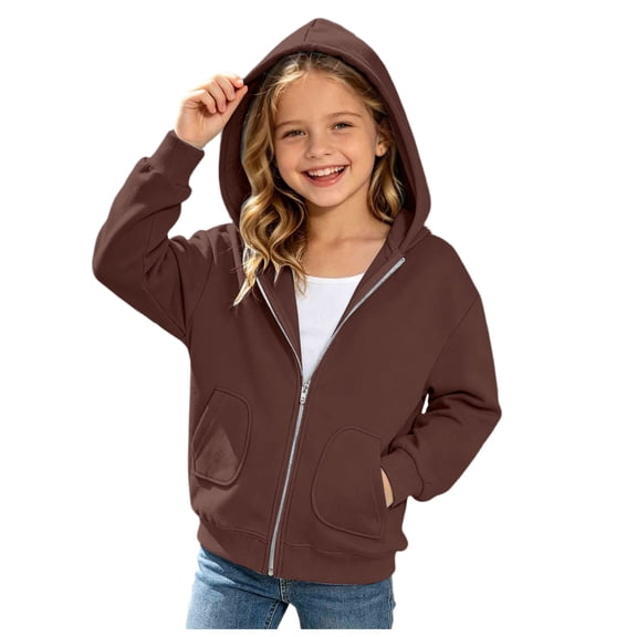 YWIYIUD Baby Girls Zip Hoodies Sweatshirt Kids Fleece Fall Fashion Long Sleeve Workout Hooded Sweatshirts Baby Girls Winter Fall Pullover Zip Up Oversized Drop Shoulder Tops Clothes 6-7 Years