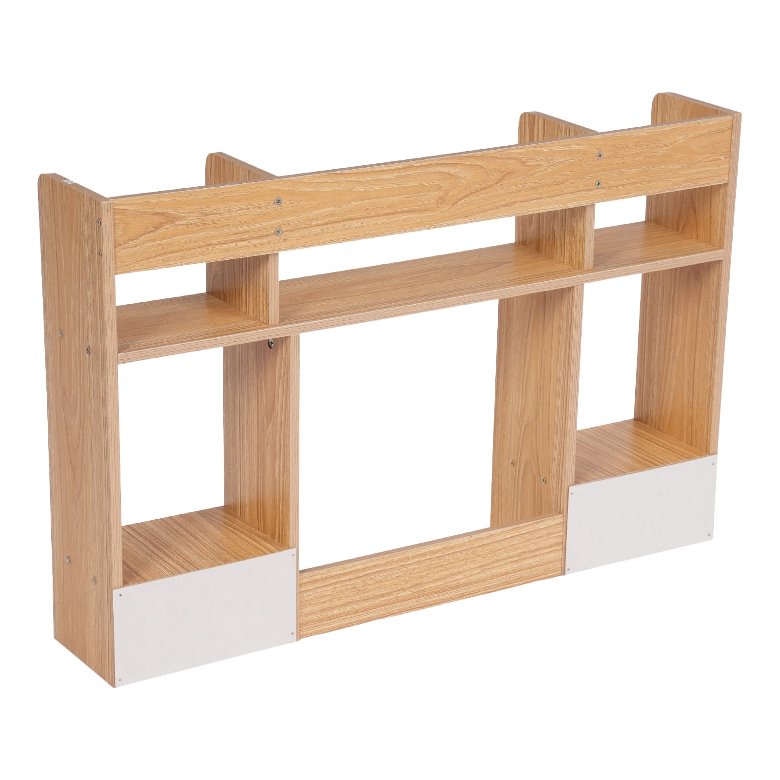 Modern Desktop Storage Organizer Home Office Desktop Bookshelf Holder Computer Rack Desk Organizer for Space Saving (Rubberwood Color)