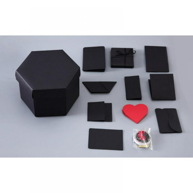 Explosion Gift Box DIY Photo Album Scrapbook for Birthday Anniversary  Wedding Proposal,hexagon Black 