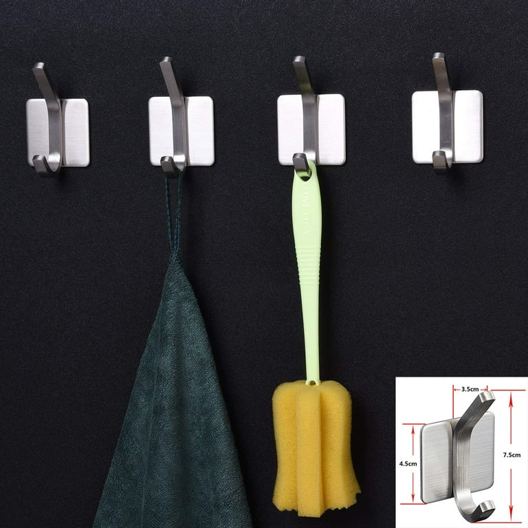 Towel Hook 3M Hooks Adhesive Hooks Bathroom Self Adhesive Coat Hook Stick on Wall Stainless Steel Brushed 4 Pack