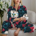 thumbnail image 6 of Pajama Sets for Women 2 Pcs, Red Bow Blue Glasses Owl Button Down Long Sleeve Sleepwear Lounge PJ Sets, 6 of 6