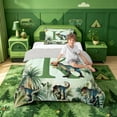 thumbnail image 4 of meiyoeat personalized Alphabet K Twin Comforter Sets,Green Plant Monstera Leaf Bedding Set,Light Gray Reversible,2pcs,1 Comforter and 1 Pillowcase, 4 of 7