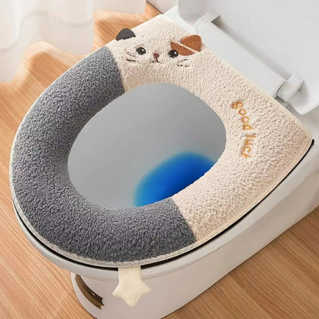 BAOPAI Toilet Seat Cover with Handle Soft Comfortable Easy to Clean Durable Polyester Zipper and Hook Loop Closure Embroidery Design for Household Use
