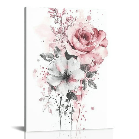 GooTPa Pink and White Flower Canvas Wall Art, Canvas Prints Wall Art for Living Room Bathroom Bedroom Office, Art Print Painting for Home Decorations - 16x20in