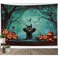 thumbnail image 3 of Horror Halloween Tapestry Pumpkin Lanterns and Black Cat in Forest with Moon Bat Wall Tapestry Spooky Teal Night Sky Tapestry for Bedroom Classrom Office Living Room Dorm Decor, 59x51 Inches, 3 of 7