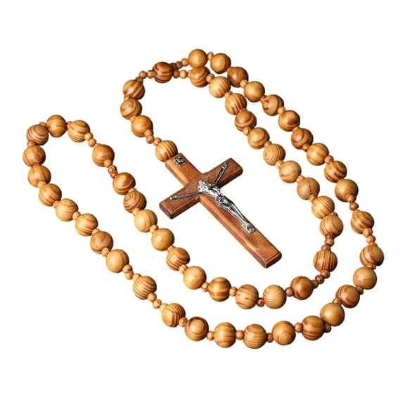 Milue Large Spiritual Rosary Beads Chain Wall Hanging Wood Crosses Catholic Decors