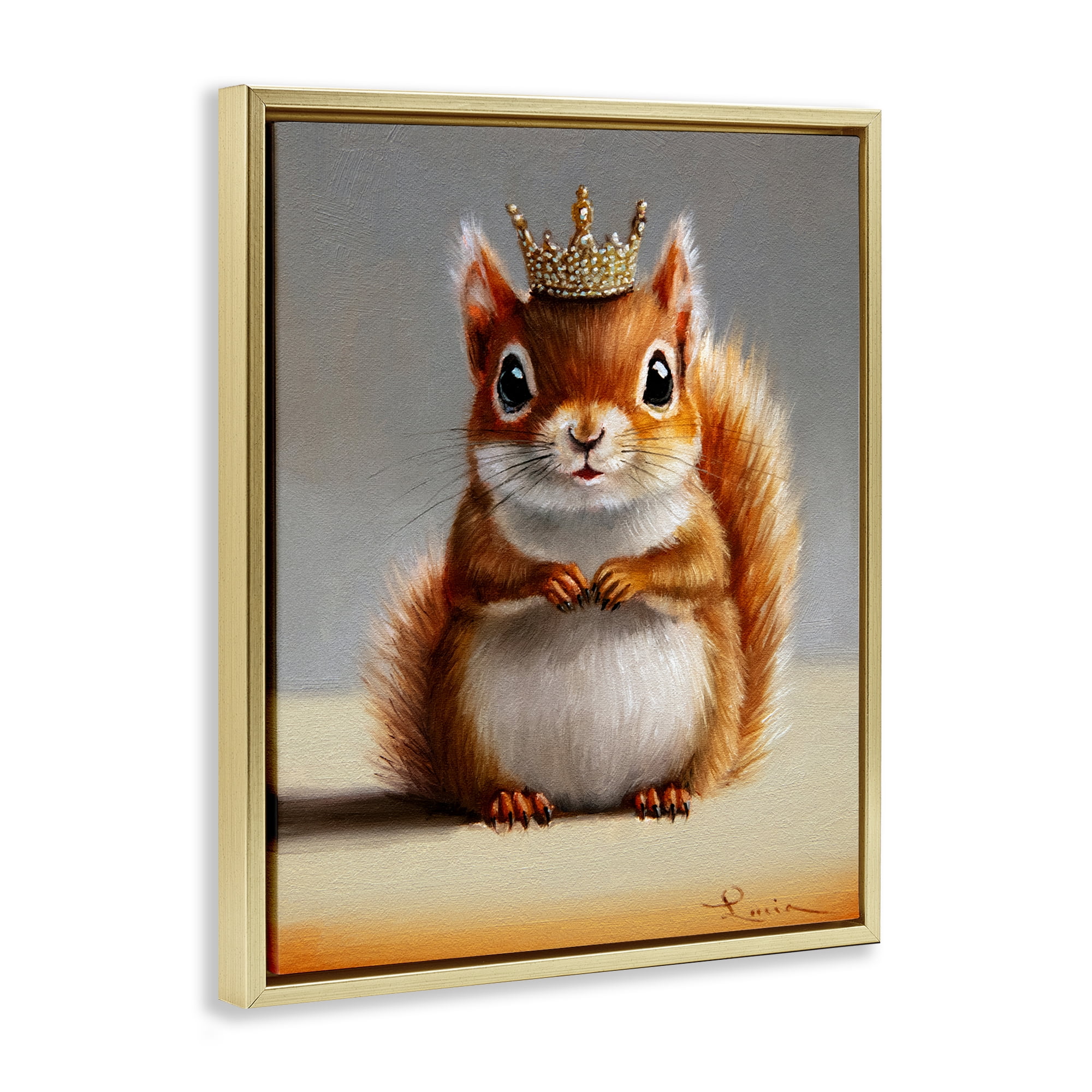 Fancy Crowned Squirrel Gold Framed Floater Canvas Wall Art, design by Lucia Heffernan
