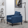thumbnail image 4 of Upholstered Flannel Fabric Accent Chair, Mid Century Modern Armchair with Solid Wood Legs, Upholstered Comfy Single Sofa for Living Room Bedroom, Family Sofa for Office Guests, Dark Blue, 4 of 7