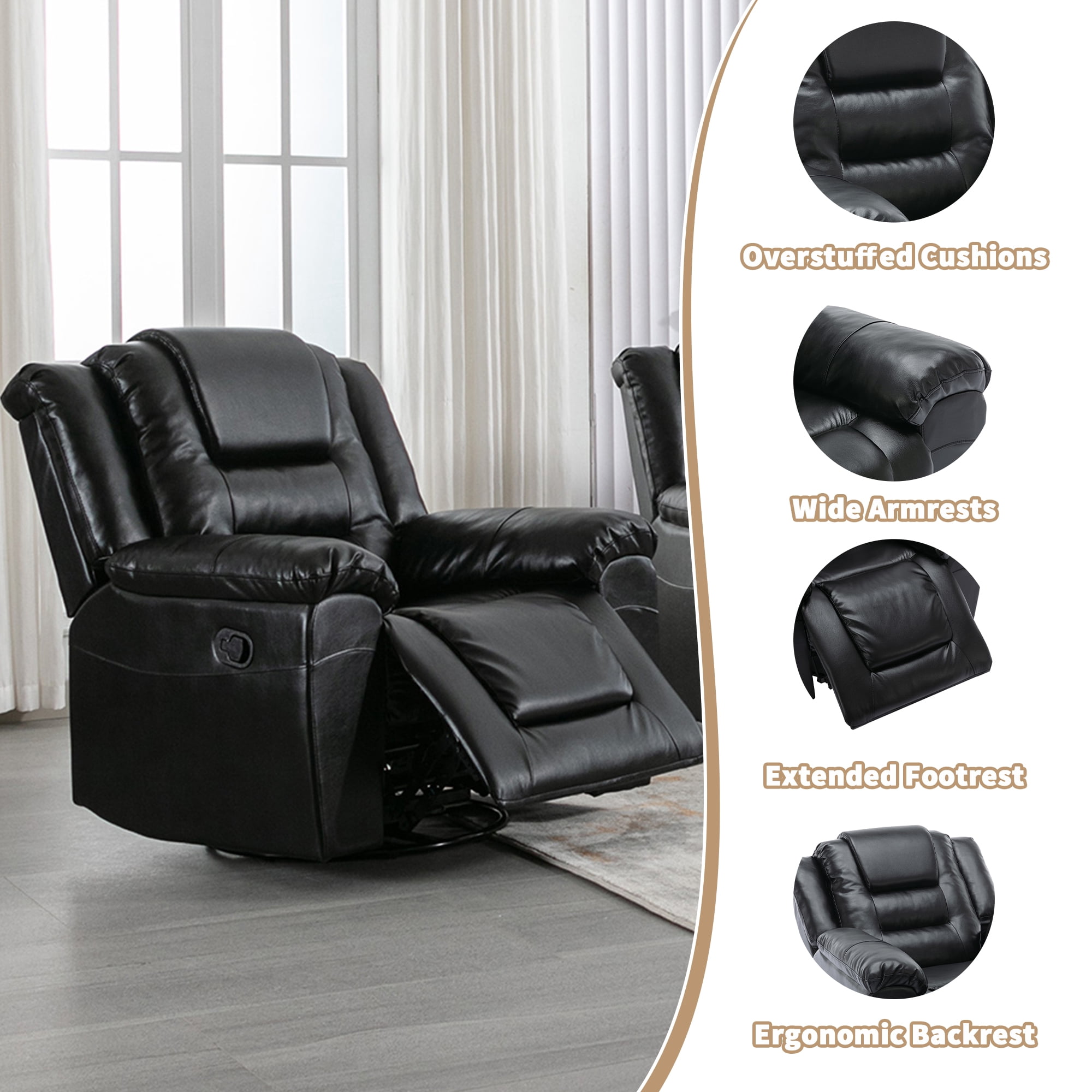 Euroco 360°Swivel and Rocking Home Theater Recliner Manual Recliner Chair with Wide Armrest for Living Room,Bedroom, Black