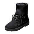 thumbnail image 6 of Rokment Womens Platform Combat Boots Fall Winter Trendy Casual Knit Patchwork Foldover Flat Low Heel Mid Calf Short Booties Black Size 6, 6 of 7
