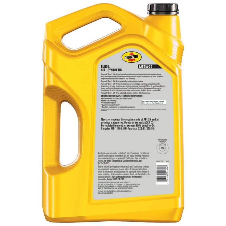 Pennzoil Platinum Euro L Full Synthetic 5W-30 Motor Oil, 5 Quart