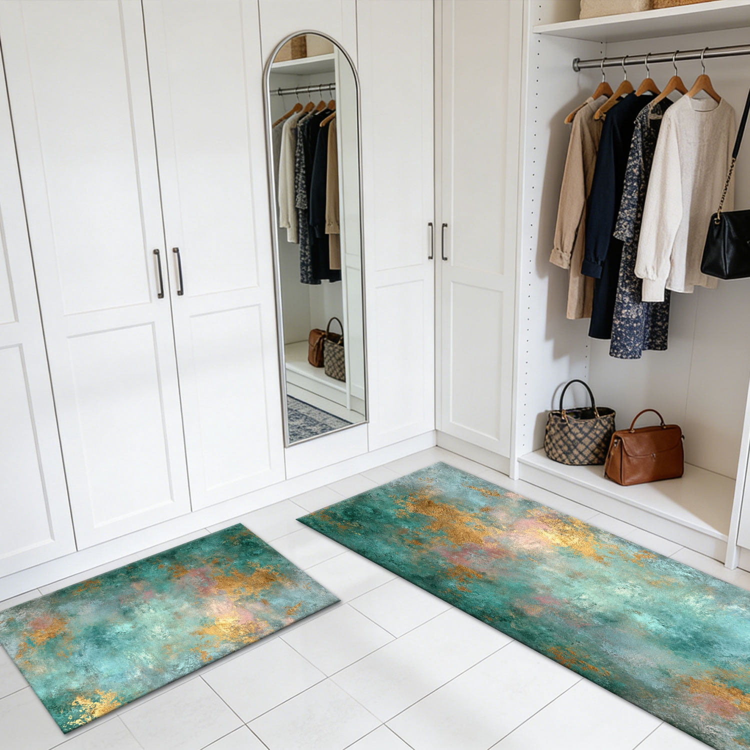 3 Piece Kitchen Rug Set, Non-Slip And Washable, Abstract Pattern Kitchen Hallway Rug, Soft And Comfortable, Suitable For Sinks, Floors, Entrances, Hallways and Bathrooms