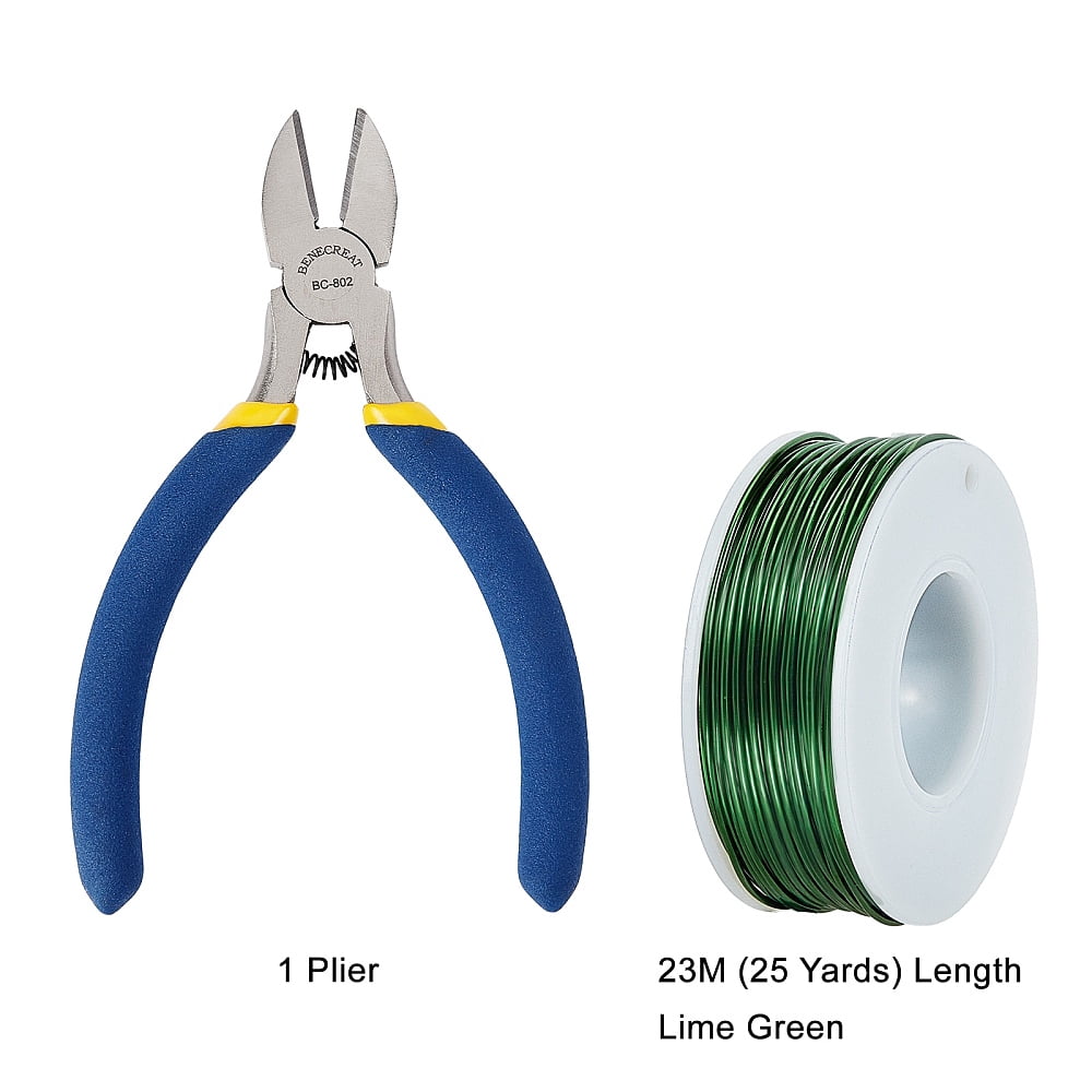 1set Jewelry Kits with Aluminum Wire and Iron Side Cutting Pliers Lime Green 1mm about 23m/roll 6rolls/set